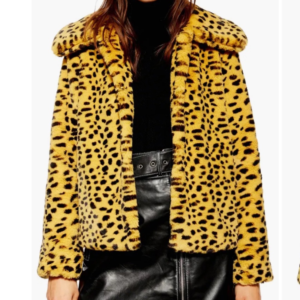 Womens Topshop Plush Cheetah Print Jacket, SZ 10